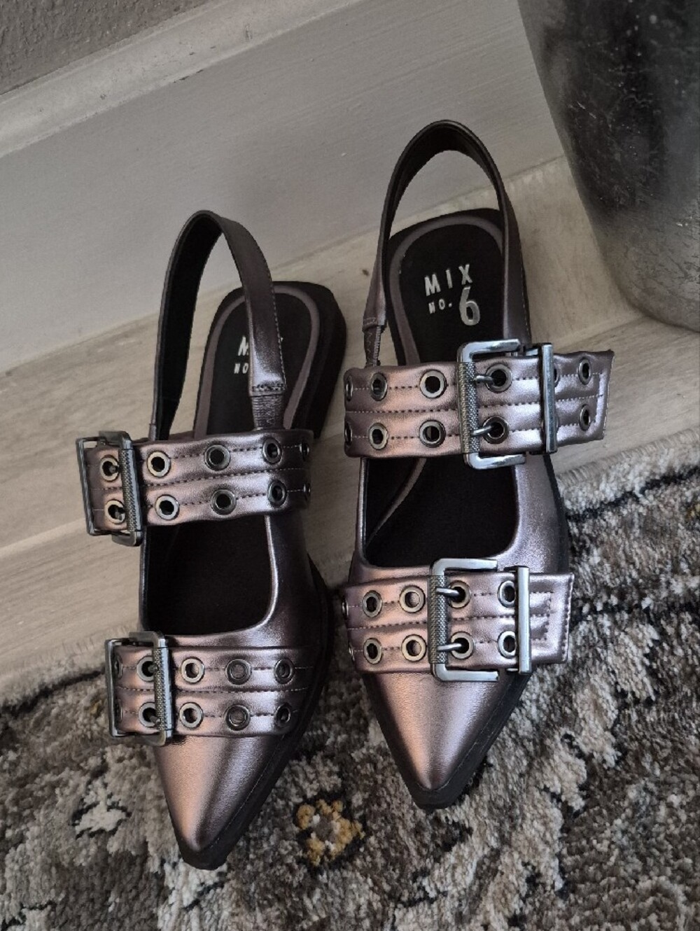 Mix No. 6 Metallic Dark Silver Iridescent Buckle Flats - Picture 3 of 12